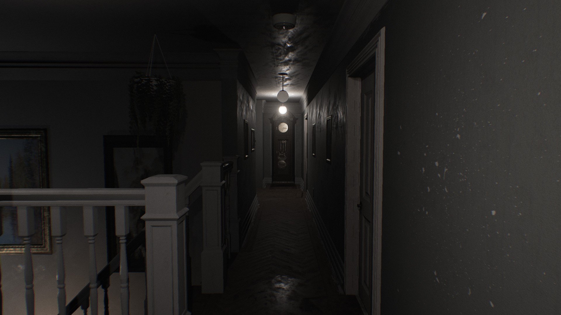 A hauntingly atmospheric HD desktop wallpaper depicting a dimly lit hallway, inspired by the video game Visage, evoking tension and mystery.