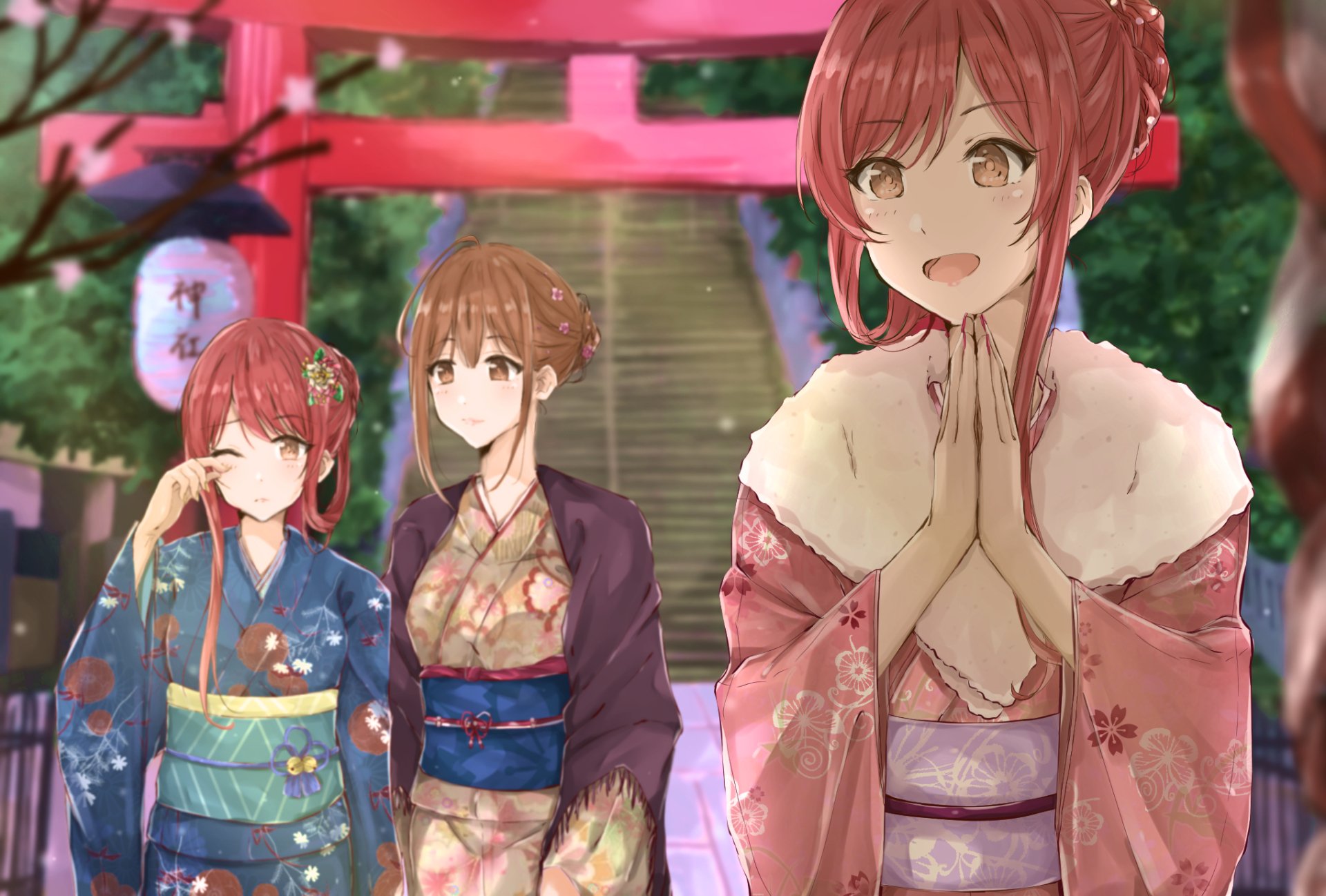 Download Chiyuki Kuwayama Kimono Tenka Osaki Amana Osaki Anime The IDOLM@STER: Shiny Colors HD Wallpaper