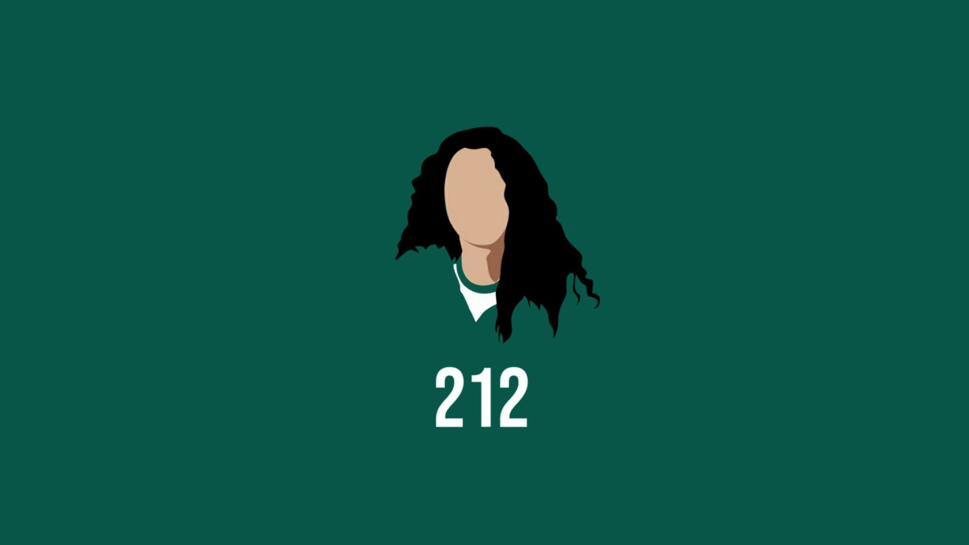 HD PC desktop wallpaper featuring a minimalist design of a Squid Game character with number 212 on a green background.