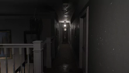 A hauntingly atmospheric HD desktop wallpaper depicting a dimly lit hallway, inspired by the video game Visage, evoking tension and mystery.