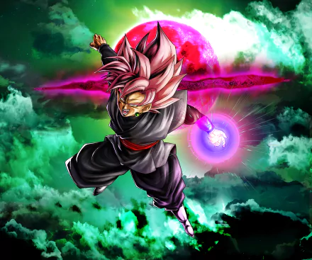 Black Goku in Super Saiyan Rosé form from Dragon Ball Super, depicted in vibrant colors against a dramatic, cloudy sky background for an HD PC desktop wallpaper.