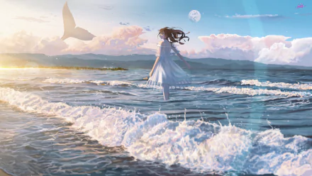 white dress Anime girl anime girl HD Desktop Wallpaper | Background Image