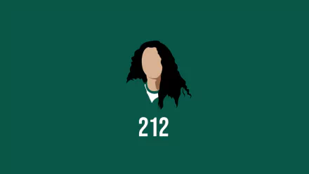 HD PC desktop wallpaper featuring a minimalist design of a Squid Game character with number 212 on a green background.