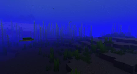2K Quad HD Minecraft underwater scene: blocky seafloor, sea grass and a swimming turtle — video game PC desktop wallpaper/background