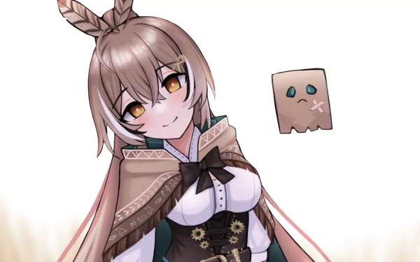 HD PC desktop wallpaper featuring Nanashi Mumei, an anime-style Virtual YouTuber from hololive, with soft colors and detailed character design.