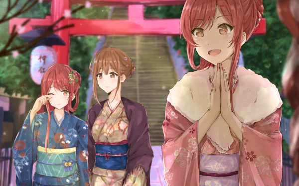 Chiyuki Kuwayama kimono Tenka Osaki Amana Osaki Anime The iDOLM@STER: Shiny Colors HD Desktop Wallpaper | Background Image