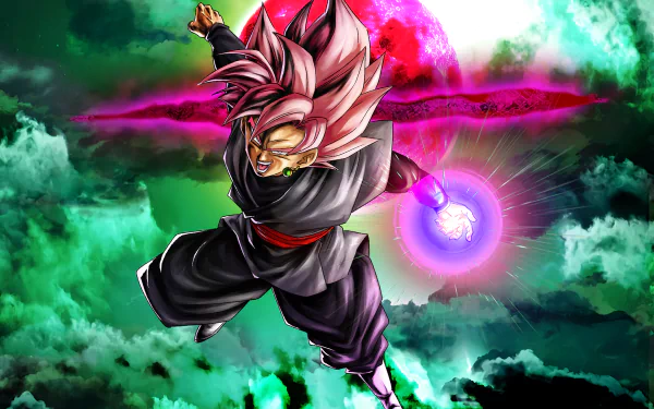 Black Goku in Super Saiyan Rosé form from Dragon Ball Super, depicted in vibrant colors against a dramatic, cloudy sky background for an HD PC desktop wallpaper.