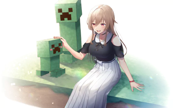 Nijisanji Furen E Lustario Creeper (Minecraft) Minecraft video game crossover HD Desktop Wallpaper | Background Image
