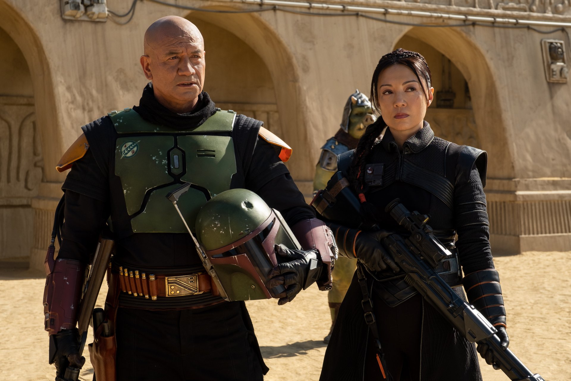 Download Temuera Morrison Boba Fett Fennec Shand Ming-Na Wen TV Show The Book Of Boba Fett 4k Ultra HD Wallpaper