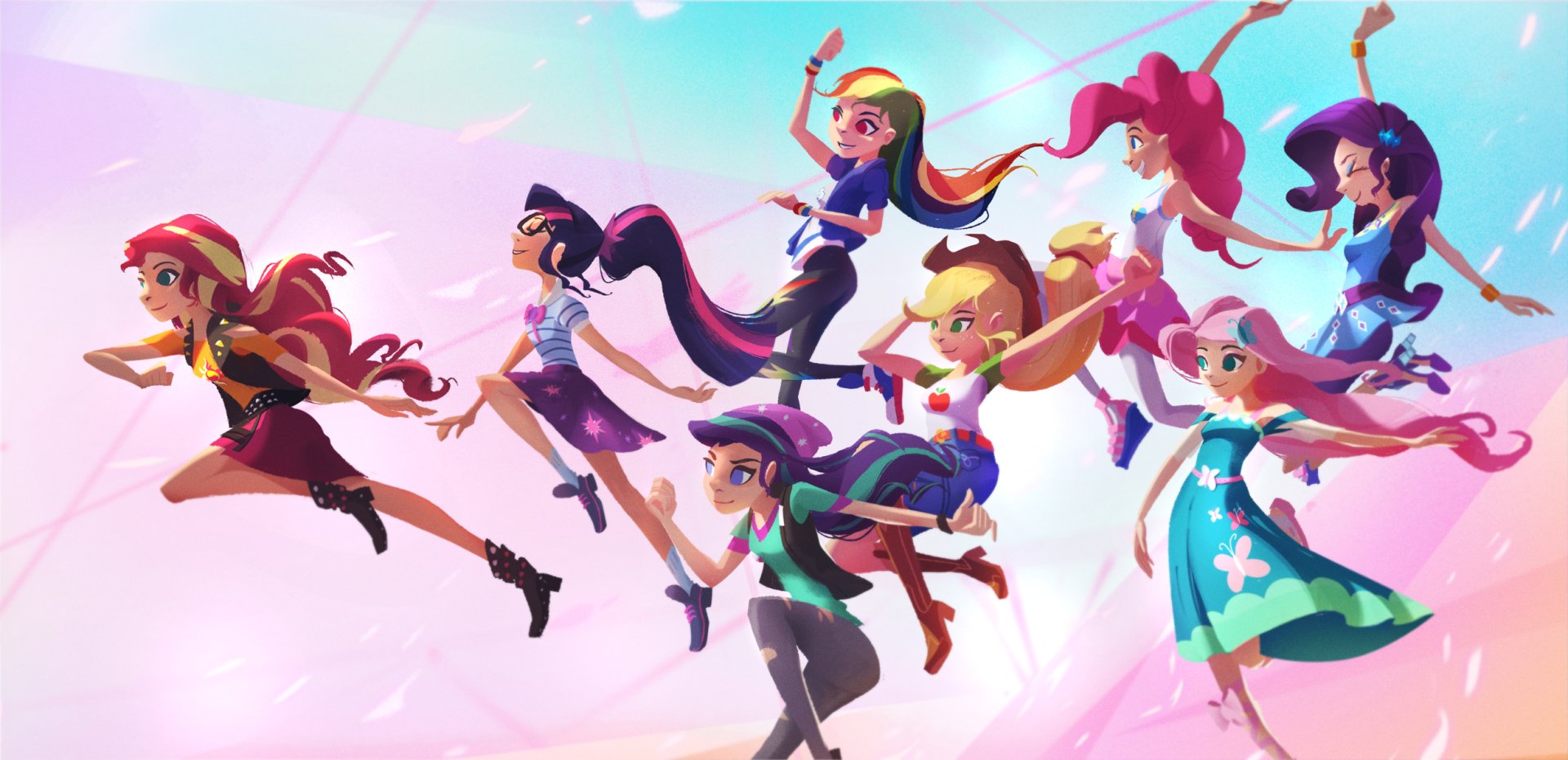 Download Rarity (My Little Pony) Fluttershy (My Little Pony) Pinkie Pie Applejack (My Little Pony) Starlight Glimmer Rainbow Dash Sci-Twi (My Little Pony) Sunset Shimmer TV Show My Little Pony: Equestria Girls HD Wallpaper by aJVL