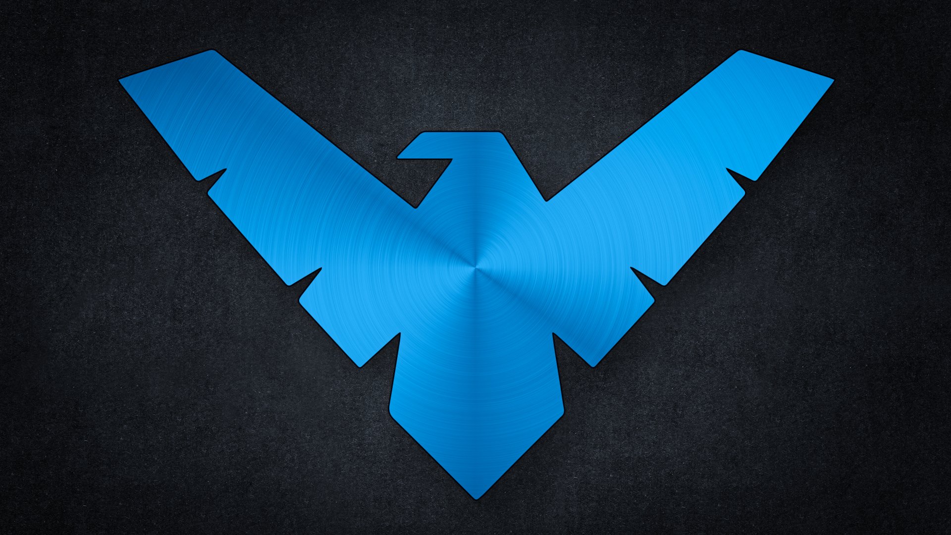 Blue Nightwing emblem from DC Comics on dark textured background — comic superhero symbol, 4K Ultra HD PC desktop wallpaper.