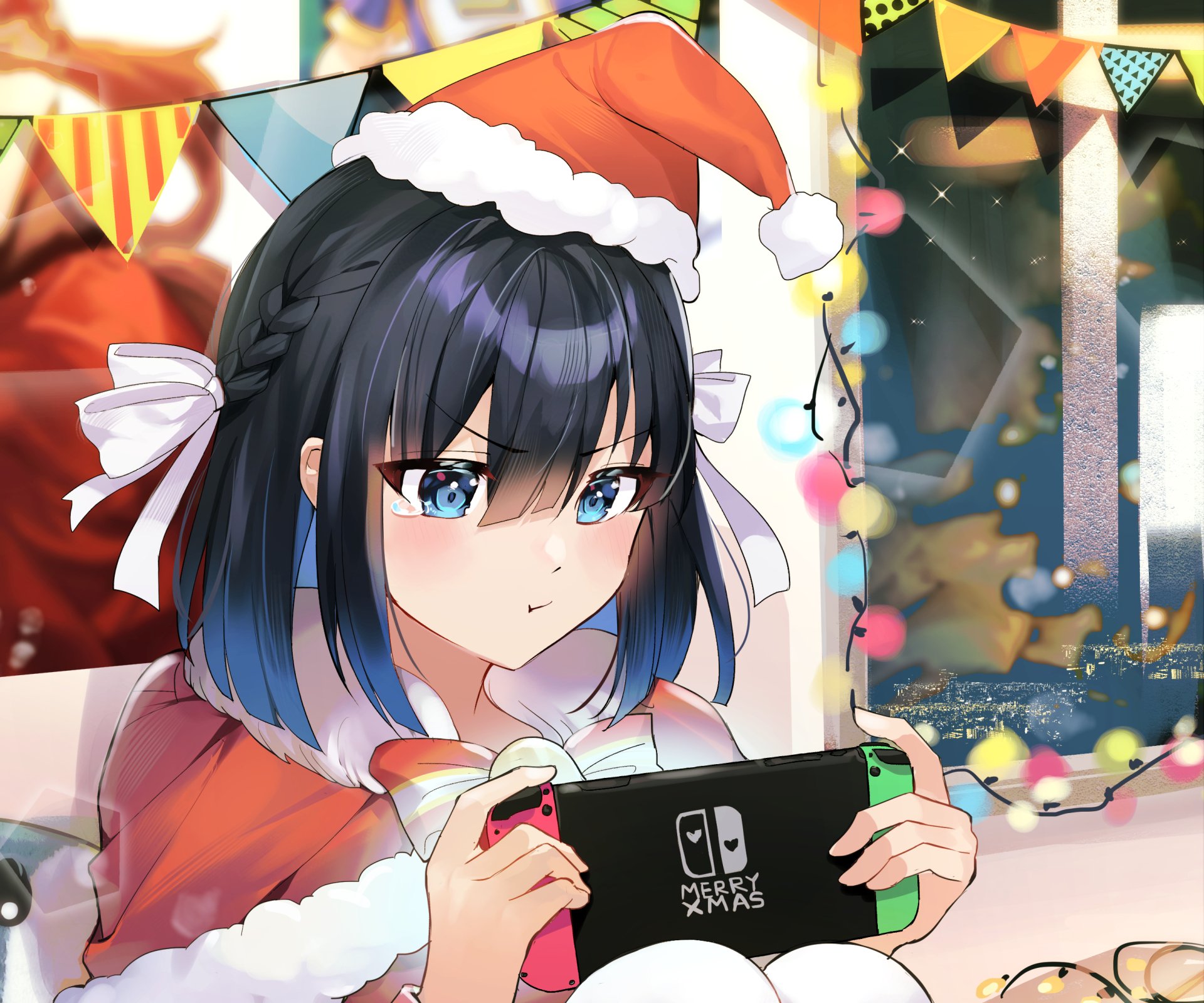 Download Santa Hat Nintendo Switch Anime Girl Anime Girl HD Wallpaper