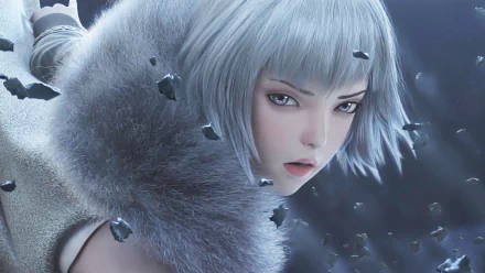 HD PC desktop wallpaper featuring a close-up of Ling Long from the anime Ling Long: Incarnation, showcasing detailed fur and ethereal icy-blue tones.