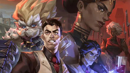 4K Ultra HD desktop wallpaper featuring Mel Medarda and other key characters from the TV show Arcane, showcasing dynamic poses and vibrant colors.