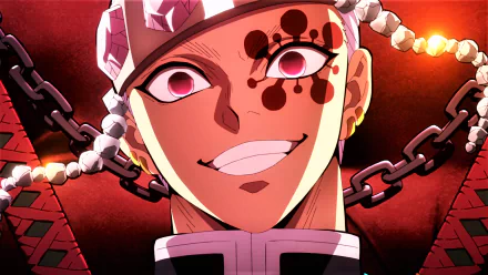 HD PC desktop wallpaper featuring Tengen Uzui from the anime Demon Slayer: Kimetsu no Yaiba, showcasing his confident smile and distinctive headband.