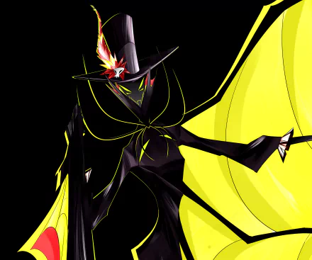 Zestial from the TV show Hazbin Hotel, depicted in vibrant 4K Ultra HD art with bold yellow and black colors, as a striking PC desktop wallpaper.