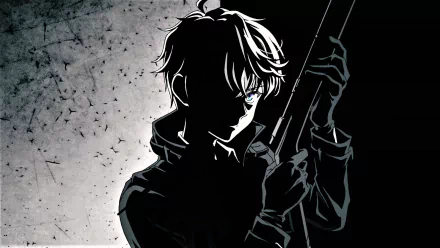 HD PC desktop wallpaper featuring Lugh Tuatha Dé from the anime The World's Finest Assassin Gets Reincarnated in Another World as an Aristocrat in a dramatic shadowed pose.