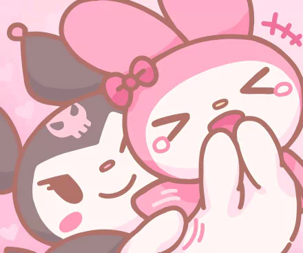HD PC desktop wallpaper featuring My Melody and Kuromi from the anime Onegai My Melody by Sanrio in a playful, pastel-themed design.