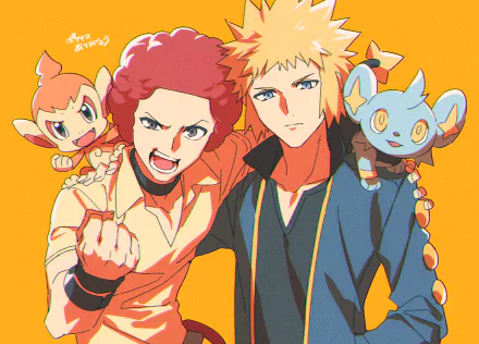 Chimchar (Pokémon) Shinx (Pokémon) Flint (Pokémon) Volkner (Pokemon) Pokémon: Diamond and Pearl Anime Pokemon HD Desktop Wallpaper | Background Image