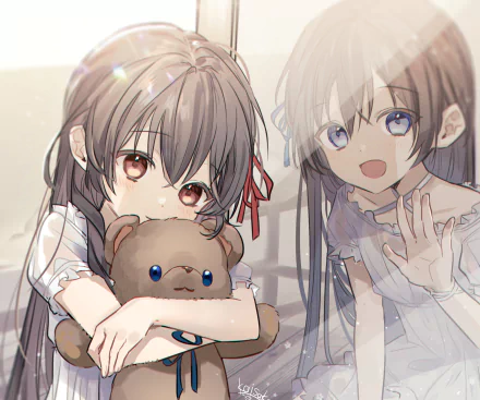 teddy bear Anime girl anime girl HD Desktop Wallpaper | Background Image