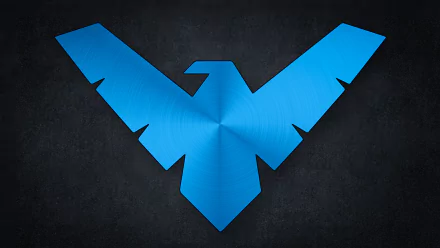 Blue Nightwing emblem from DC Comics on dark textured background — comic superhero symbol, 4K Ultra HD PC desktop wallpaper.