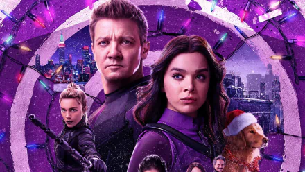Yelena Belova Lucky the Pizza Dog Jeremy Renner Clint Barton Hailee Steinfeld Kate Bishop Florence Pugh TV Show Hawkeye HD Desktop Wallpaper | Background Image