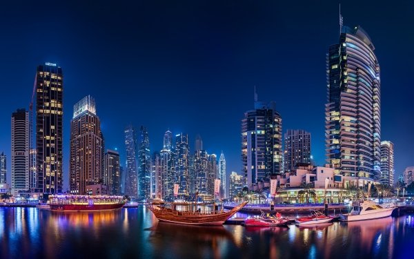 Man Made Dubai Cities United Arab Emirates Night City Skyscraper HD Wallpaper | Background Image