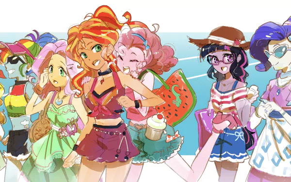Applejack (My Little Pony) Rainbow Dash Fluttershy (My Little Pony) Rarity (My Little Pony) Sci-Twi (My Little Pony) Pinkie Pie Sunset Shimmer TV Show My Little Pony: Equestria Girls HD Desktop Wallpaper | Background Image