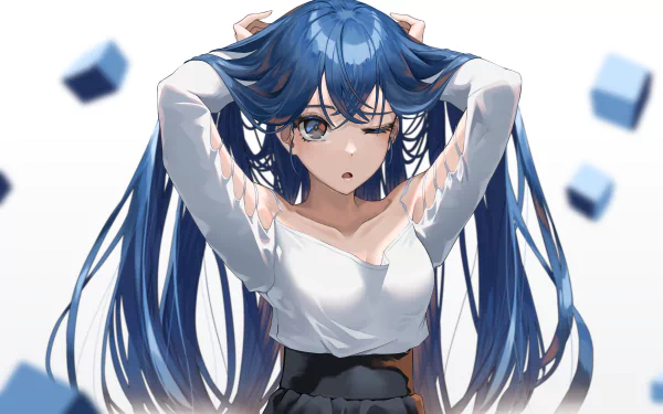 blue hair Anime girl anime girl HD Desktop Wallpaper | Background Image