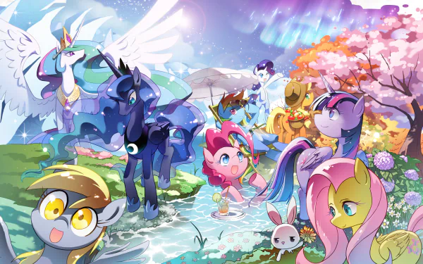 Applejack (My Little Pony) Angel Bunny Twilight Sparkle Rarity (My Little Pony) Rainbow Dash Princess Luna Princess Celestia Pinkie Pie Fluttershy (My Little Pony) Derpy Hooves TV Show My Little Pony: Friendship Is Magic HD Desktop Wallpaper | Background Image