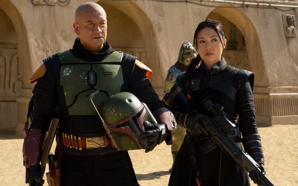 Temuera Morrison Boba Fett Fennec Shand Ming-Na Wen TV Show The Book of Boba Fett HD Desktop Wallpaper | Background Image