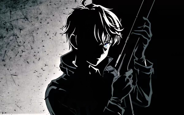 HD PC desktop wallpaper featuring Lugh Tuatha Dé from the anime The World's Finest Assassin Gets Reincarnated in Another World as an Aristocrat in a dramatic shadowed pose.