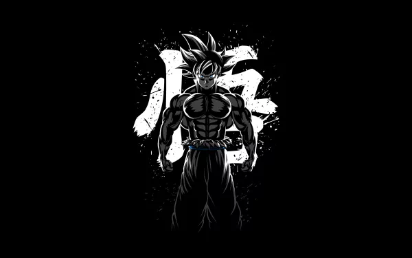 Goku from Dragon Ball Z stands in a dark, intense anime style against a black background, designed as a 4K Ultra HD PC desktop wallpaper.