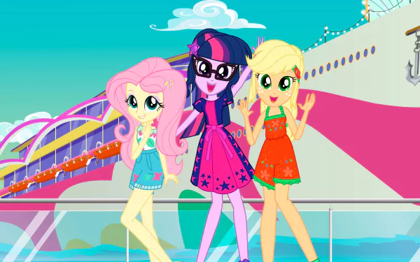 Applejack (My Little Pony) Fluttershy (My Little Pony) Sci-Twi (My Little Pony) movie My Little Pony: Equestria Girls - Spring Breakdown HD Desktop Wallpaper | Background Image