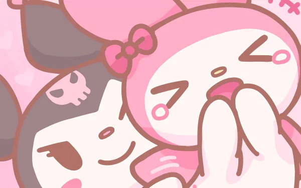 HD PC desktop wallpaper featuring My Melody and Kuromi from the anime Onegai My Melody by Sanrio in a playful, pastel-themed design.