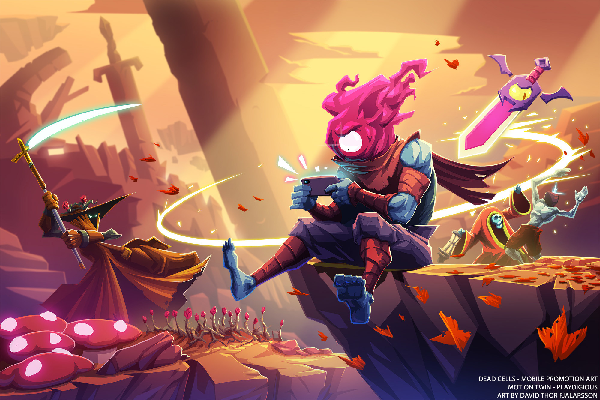 HD wallpaper featuring dynamic Dead Cells game art with vibrant character action for desktop background.