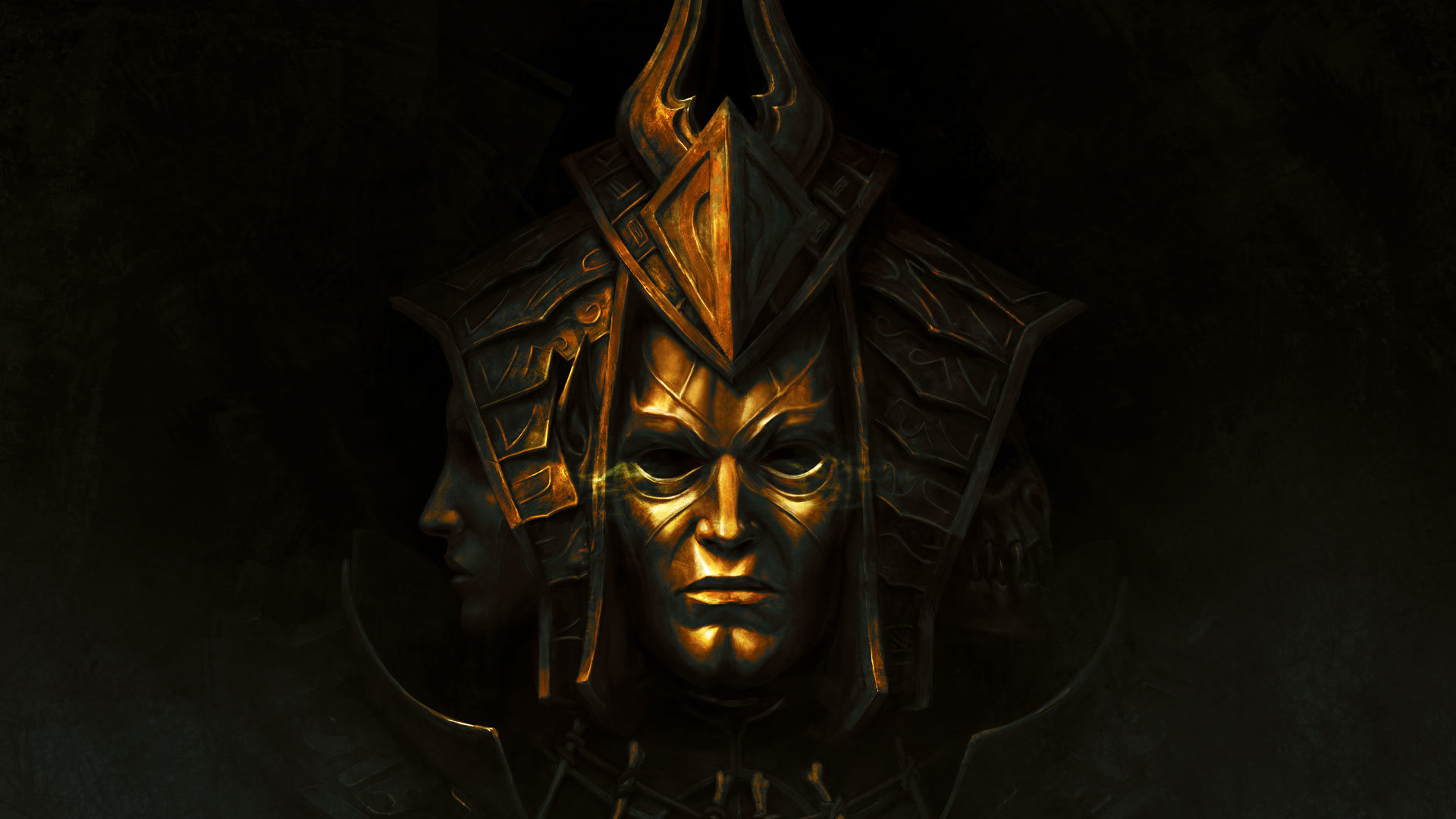 Divinity: Original Sin II HD wallpaper featuring a mystical golden armored figure on a dark background, ideal for desktop customization.