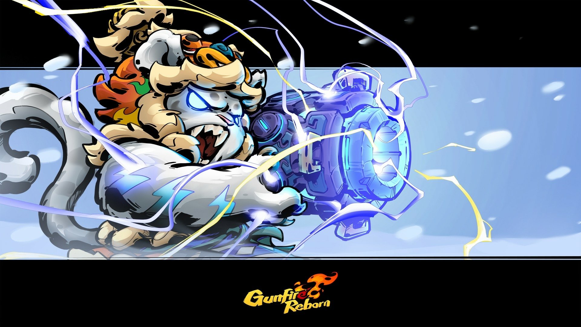 HD desktop wallpaper featuring dynamic artwork from Gunfire Reborn, showcasing a character with glowing weapons.