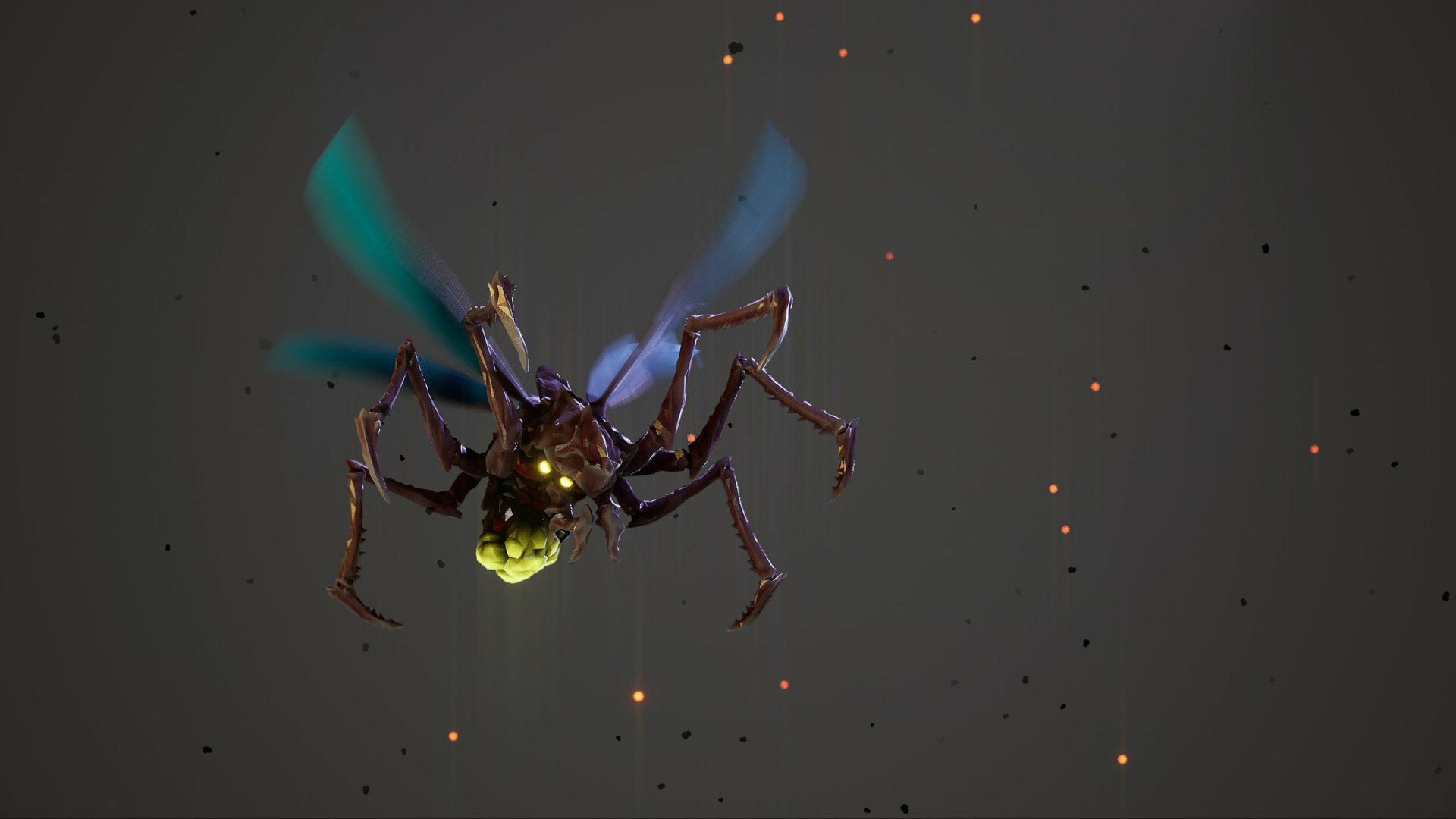 HD Deep Rock Galactic wallpaper featuring a flying alien creature with glowing wings and eyes, set against a dark background with floating particles.