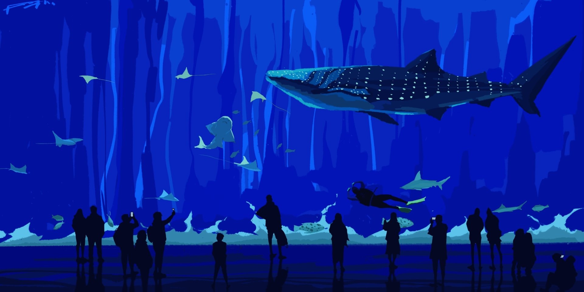 Download Shark Aquarium Diver Animal Artistic HD Wallpaper