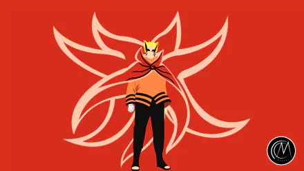 Vector art of Naruto in Baryon Mode from Boruto, featuring bold red and orange hues, designed as an 8K Ultra HD PC desktop wallpaper and background.