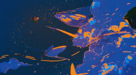 Dopoja (Sky: Children of the Light) HD PC wallpaper/background - video game art of vivid blue-orange celestial butterflies and glowing cloudlike forms