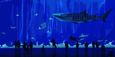 shark aquarium diver Animal artistic HD Desktop Wallpaper | Background Image