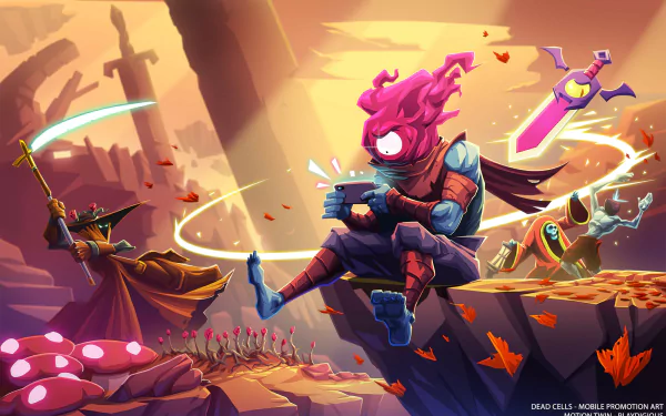 HD wallpaper featuring dynamic Dead Cells game art with vibrant character action for desktop background.