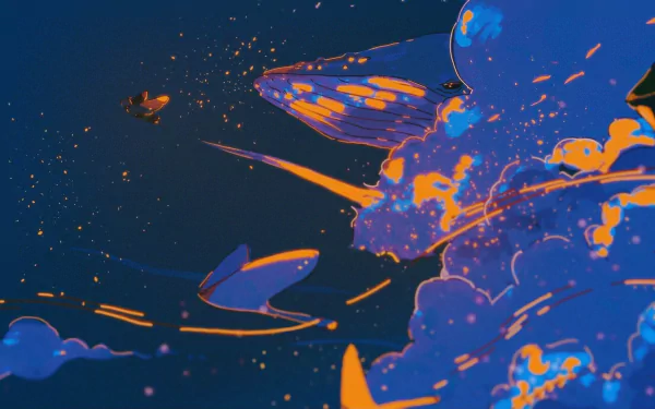 Dopoja (Sky: Children of the Light) HD PC wallpaper/background - video game art of vivid blue-orange celestial butterflies and glowing cloudlike forms