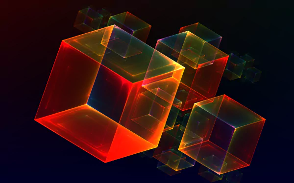 An abstract composition of translucent cubes with vibrant hues, creating a striking visual effect, rendered in 4K Ultra HD for stunning desktop wallpaper.
