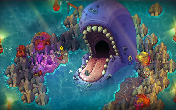 HD desktop wallpaper featuring a vibrant scene from 'Nobody Saves the World' game with a whimsical giant monster and colorful environment.