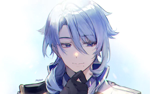 HD PC desktop wallpaper featuring Kamisato Ayato from the video game Genshin Impact, showcasing his calm expression and detailed anime-style design.