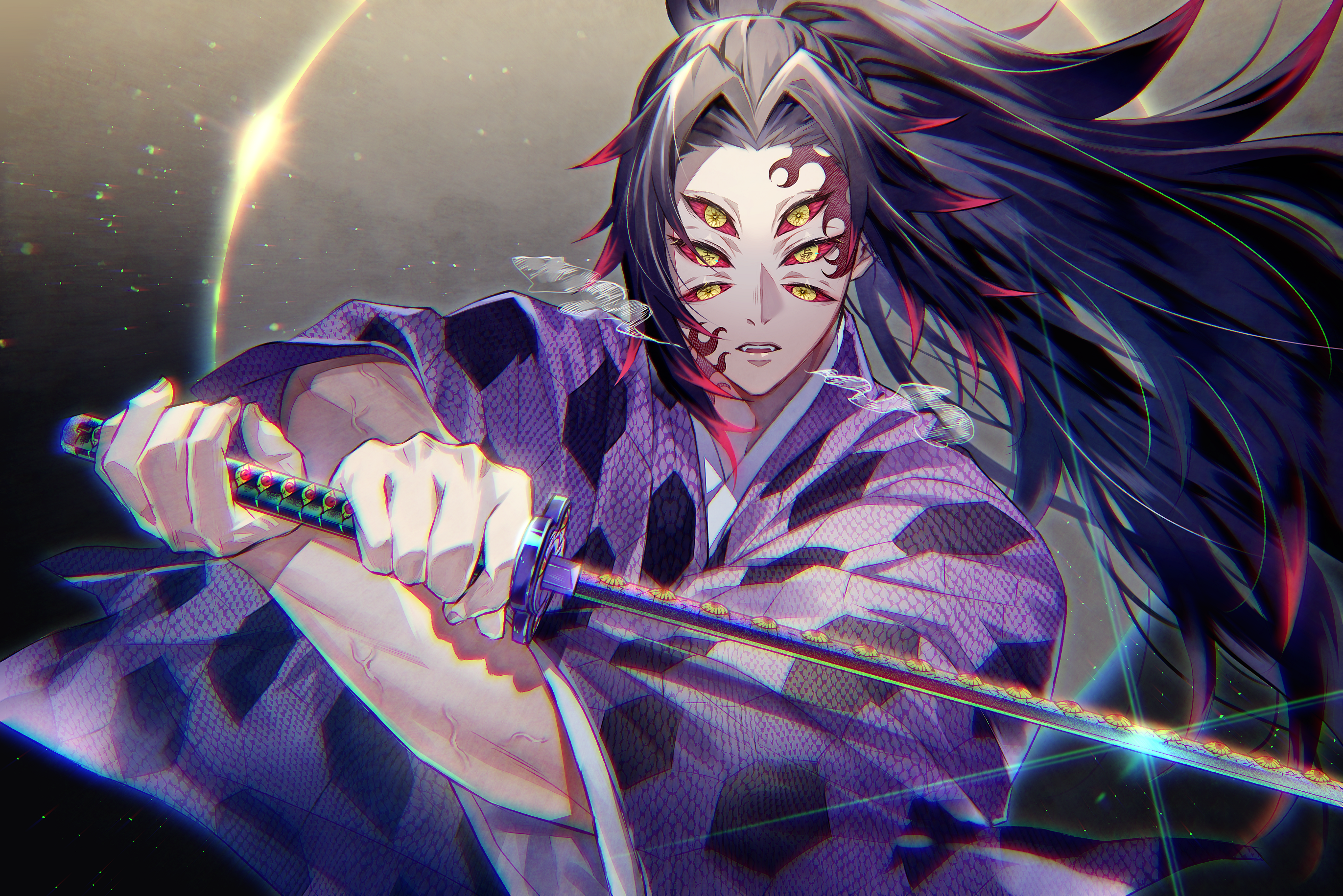 Фотки клинок рассекающий демонов. Демон Slayer Kimetsu. Демон Slayer Kimetsu Кокушибо. Demon Slayer Kimetsu no Yaiba аниме. Катана Кокушибо клинок рассекающий демонов.