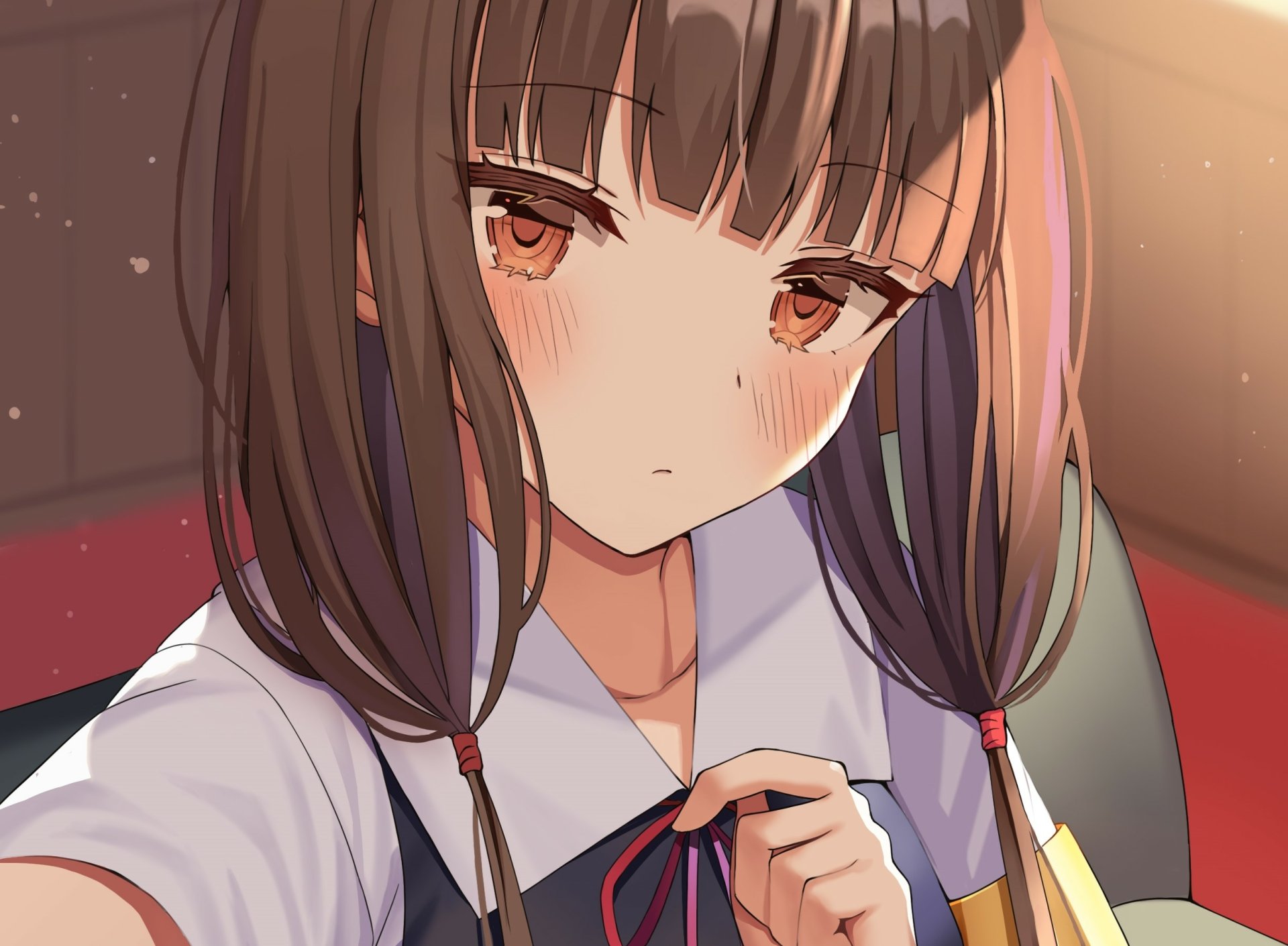 HD anime desktop wallpaper featuring Miko Iino from Kaguya-sama: Love is War with a soft, warm-toned background and detailed character design.